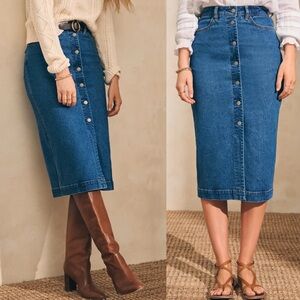 Faherty Organic Cotton Denim Midi Skirt